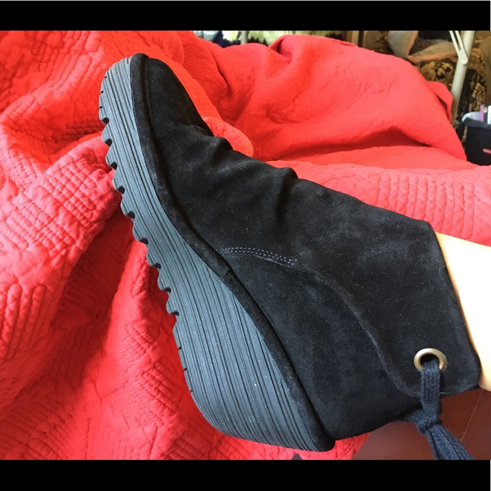 FLY London Suede Ankle Boot Tie Yebi BLACK 10.5/11